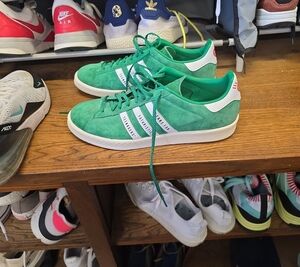 adidas Green Suede Low-Top Sneakers with White Stripes